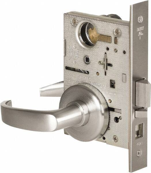 Stanley - Office Lever Lockset for 1-3/8 to 1-3/4" Thick Doors - 2-3/8 to 2-3/4" Back Set, Brass, Satin Chrome Finish - USA Tool & Supply