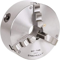 Samchully - 3 Jaw, 232mm Diam, Self Centering Manual Lathe Chuck - Rear Mount, Adjustable, 75mm Through Hole Diam, Forged Steel - USA Tool & Supply