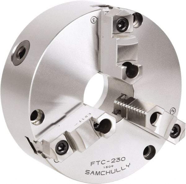 Samchully - 3 Jaw, 310mm Diam, Self Centering Manual Lathe Chuck - Front Mount, Adjustable, 100mm Through Hole Diam, Forged Steel - USA Tool & Supply