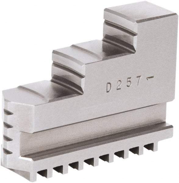 Samchully - 9" Max Chuck Diam Compatibility, Steel Square Serrated Hard Lathe Top Jaws - 2 Steps, 24mm Wide x 85mm Long x 64.5mm High - USA Tool & Supply