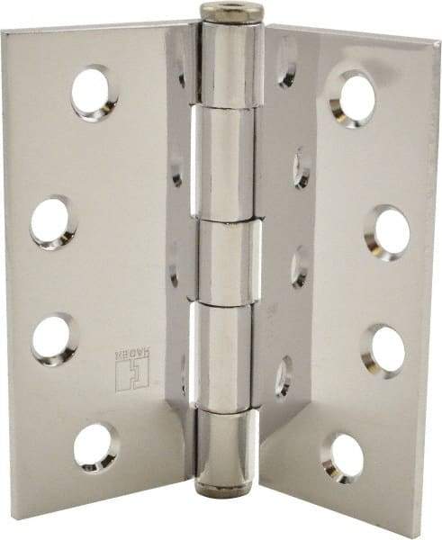 Hager - 4" Long x 4" Wide x 0.062" Thick, Steel Full Mortise Hinge - Bright Chrome Finish, 5 Knuckles - USA Tool & Supply