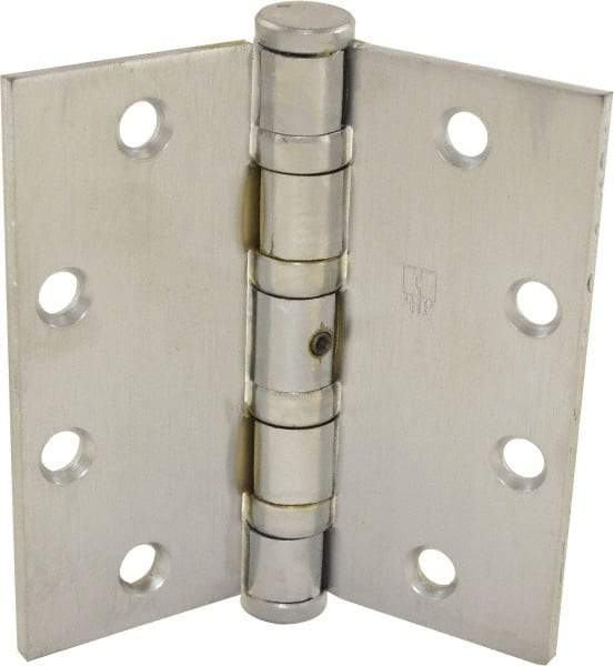 Hager - 4-1/2" Long x 4-1/2" Wide x 0.062" Thick, Steel Full Mortise Ball Bearing Hinge - Satin Chrome Finish, 5 Knuckles - USA Tool & Supply