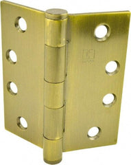 Hager - 4" Long x 4" Wide x 0.062" Thick, Steel Full Mortise Hinge - Antique Brass Finish, 5 Knuckles - USA Tool & Supply