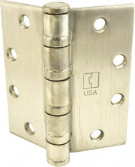 Hager - 4-1/2" Long x 4-1/2" Wide x 0.062" Thick, Stainless Steel Full Mortise Ball Bearing Hinge - Satin Stainless Steel Finish, 5 Knuckles - USA Tool & Supply