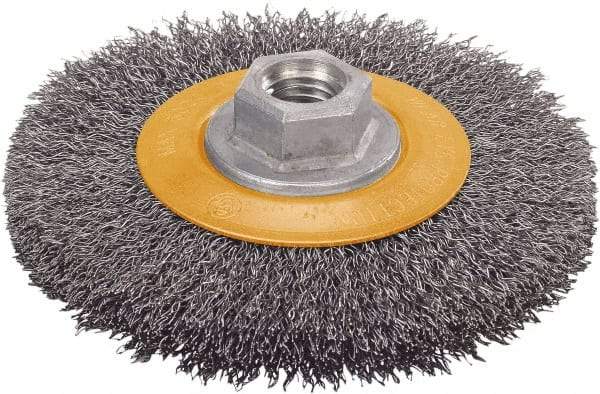 WALTER Surface Technologies - 4-1/2" OD, 5/8-11 Arbor Hole, Crimped Steel Wheel Brush - 5/8" Face Width, 1" Trim Length, 0.0118" Filament Diam, 12,500 RPM - USA Tool & Supply