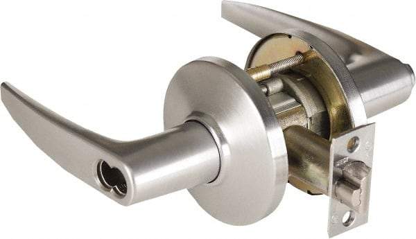 Stanley - Grade 1 Storeroom Lever Lockset - 2-3/4" Back Set, Zinc, Satin Chrome Finish - USA Tool & Supply