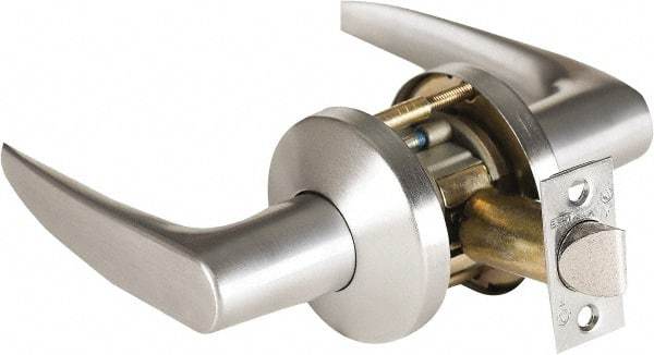 Stanley - Grade 1 Passage Lever Lockset - 2-3/4" Back Set, Zinc, Satin Chrome Finish - USA Tool & Supply