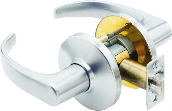 Stanley - Grade 1 Passage Lever Lockset - 2-3/4" Back Set, Zinc, Satin Chrome Finish - USA Tool & Supply