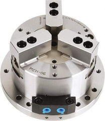 Samchully - 3 Jaw, 255mm Chuck Diam, Plain Back Mount, 0mm Through Hole Diam, Self-Contained Hydraulic Power Lathe Chuck - 1.5mm x 60° Serrated Jaw Interface, Steel Body - USA Tool & Supply
