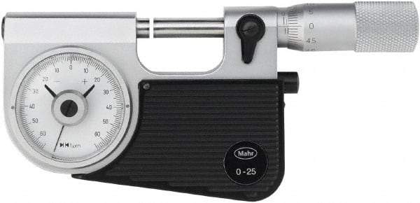 Mahr - 0 to 25mm Range, 0.001mm Graduation, Mechanical Indicating Micrometer - Accurate to 0.001mm, Carbide Measuring Face - USA Tool & Supply