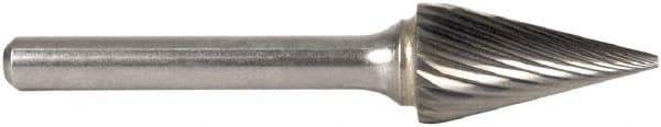 M.A. Ford - 1/8" Cut Diam, 1/8" Shank Diam, Cone Head Single Cut Burr - Carbide, Point End, 7/16" LOC, 2" OAL - USA Tool & Supply