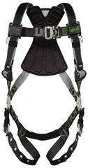 Miller - 400 Lb Capacity, Size Universal, Full Body Construction Safety Harness - Polyester (Outer) & Webbing, Tongue Leg Strap, Quick Connect Chest Strap, Green/Black - USA Tool & Supply