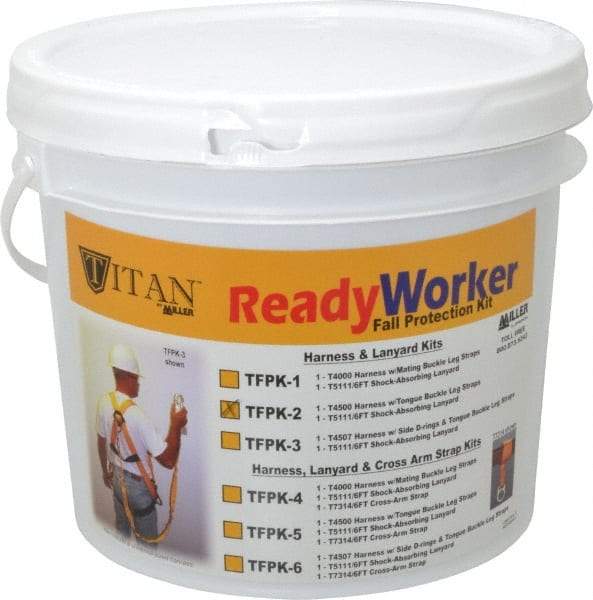 Miller - 310 Lb. Capacity, General Use Fall Protection Kit - Back D Ring, 6 Ft. Lanyard Long, Gold and Black - USA Tool & Supply