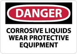 NMC - "Danger - Corrosive Liquids - Wear Protective Equipment", 10" Long x 14" Wide, Rigid Plastic Safety Sign - Rectangle, 0.05" Thick, Use for Accident Prevention - USA Tool & Supply