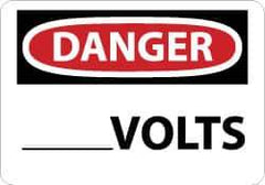 NMC - Accident Prevention Label, Header: DANGER - Legend: Danger - ____ Volts, English, Red, Black & White, 5" Long x 3" High, Sign Muscle Finish - USA Tool & Supply