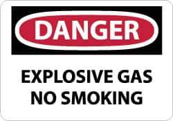 NMC - "Danger - Explosive Gas - No Smoking", 7" Long x 10" Wide, Pressure-Sensitive Vinyl Safety Sign - Rectangle, 0.004" Thick, Use for Accident Prevention - USA Tool & Supply