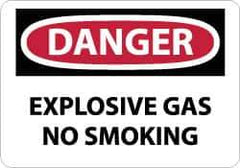 NMC - "Danger - Explosive Gas - No Smoking", 7" Long x 10" Wide, Pressure-Sensitive Vinyl Safety Sign - Rectangle, 0.004" Thick, Use for Accident Prevention - USA Tool & Supply