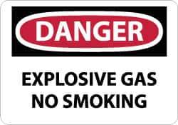 NMC - "Danger - Explosive Gas - No Smoking", 10" Long x 14" Wide, Pressure-Sensitive Vinyl Safety Sign - Rectangle, 0.004" Thick, Use for Accident Prevention - USA Tool & Supply
