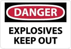 NMC - "Danger - Explosives - Keep Out", 10" Long x 14" Wide, Pressure-Sensitive Vinyl Safety Sign - Rectangle, 0.004" Thick, Use for Accident Prevention - USA Tool & Supply