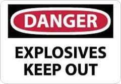 NMC - "Danger - Explosives - Keep Out", 10" Long x 14" Wide, Pressure-Sensitive Vinyl Safety Sign - Rectangle, 0.004" Thick, Use for Accident Prevention - USA Tool & Supply