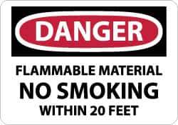 NMC - "Danger - Flammable Material - No Smoking Within 20 Feet", 10" Long x 14" Wide, Aluminum Safety Sign - Rectangle, 0.04" Thick, Use for Accident Prevention - USA Tool & Supply