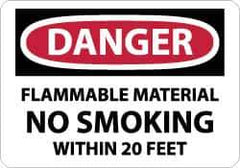 NMC - "Danger - Flammable Material - No Smoking Within 20 Feet", 7" Long x 10" Wide, Pressure-Sensitive Vinyl Safety Sign - Rectangle, 0.004" Thick, Use for Accident Prevention - USA Tool & Supply