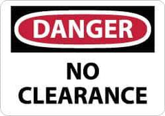 NMC - "Danger - No Clearance", 10" Long x 14" Wide, Pressure-Sensitive Vinyl Safety Sign - Rectangle, 0.004" Thick, Use for Accident Prevention - USA Tool & Supply