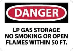NMC - "Danger - LP Gas Storage - No Smoking or Open Flames Within 50 Ft.", 10" Long x 14" Wide, Aluminum Safety Sign - Rectangle, 0.04" Thick, Use for Accident Prevention - USA Tool & Supply