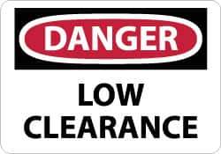 NMC - "Danger - Low Clearance", 10" Long x 14" Wide, Aluminum Safety Sign - Rectangle, 0.04" Thick, Use for Accident Prevention - USA Tool & Supply
