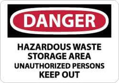 NMC - "Danger - Hazardous Waste Storage Area - Unauthorized Persons Keep Out", 10" Long x 14" Wide, Aluminum Safety Sign - Rectangle, 0.04" Thick, Use for Security & Admittance - USA Tool & Supply