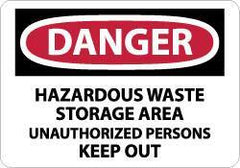 NMC - "Danger - Hazardous Waste Storage Area - Unauthorized Persons Keep Out", 7" Long x 10" Wide, Rigid Plastic Safety Sign - Rectangle, 0.05" Thick, Use for Security & Admittance - USA Tool & Supply