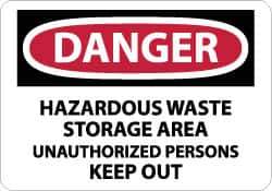 NMC - "Danger - Hazardous Waste Storage Area - Unauthorized Persons Keep Out", 10" Long x 14" Wide, Rigid Plastic Safety Sign - Rectangle, 0.05" Thick, Use for Security & Admittance - USA Tool & Supply