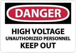 NMC - "Danger - High Voltage - Unauthorized Personnel Keep Out", 10" Long x 14" Wide, Rigid Plastic Safety Sign - Rectangle, 0.05" Thick, Use for Accident Prevention - USA Tool & Supply