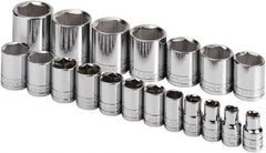 SK - 19 Piece 1/2" Drive Standard Socket Set - 6 Points, 3/8 to 1-1/2", Inch Measurement Standard - USA Tool & Supply