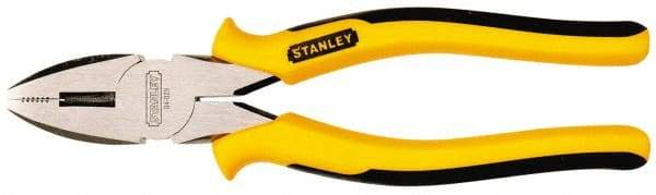 Stanley - 8-3/4" OAL, 1-31/64" Jaw Length, Side Cutting Linesman's Pliers - Serrated Jaw, Round Nose Head, TPR Handles - USA Tool & Supply