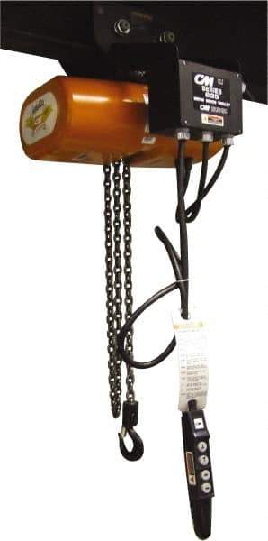 CM - 2 Ton Capacity, 16 FPM Lift Speed, 230/460 Volt, Hoist with Motorized Trolley - 2 Output hp, 10' Max Lift, 23-3/4" Min Headroom, 2 Chains - USA Tool & Supply