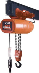 CM - 5 Ton Capacity, 12 FPM Lift Speed, 230/460 Volt, Hook Mounted Hoist - 5.5 Output hp, 20' Max Lift, 36-5/16" Min Headroom, 2 Chains - USA Tool & Supply