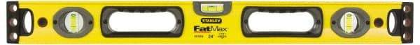 Stanley - 72" Long 5 Vial Box Beam Level - Aluminum, Yellow, 2 Level & 3 Plumb Vials - USA Tool & Supply