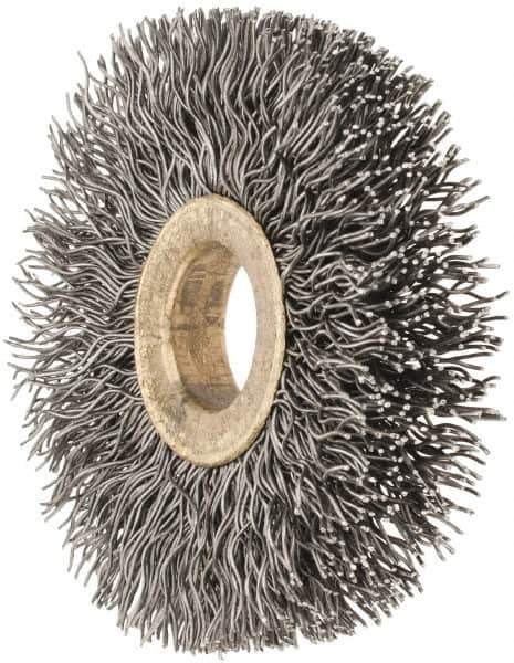 Osborn - 2" OD, 1/2" Arbor Hole, Crimped Steel Wheel Brush - 1/4" Face Width, 1/2" Trim Length, 0.014" Filament Diam, 20,000 RPM - USA Tool & Supply