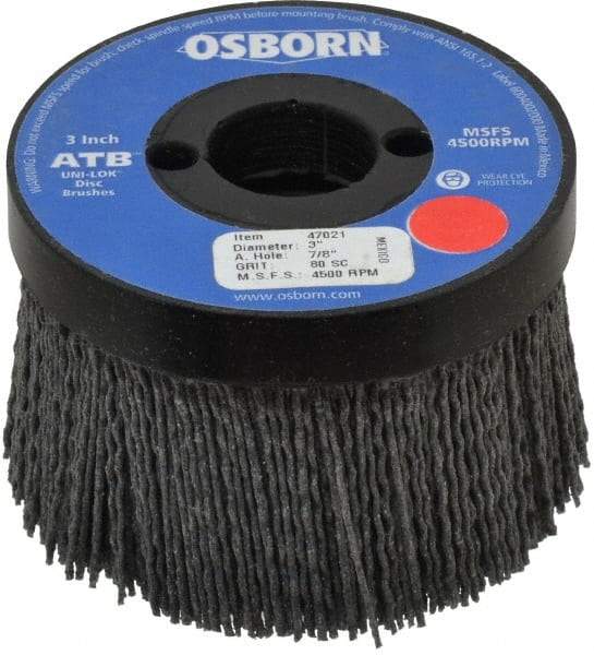 Osborn - 3" 80 Grit Silicon Carbide Crimped Disc Brush - Medium Grade, Plain Hole Connector, 1-1/2" Trim Length, 3/4" Shank Diam, 7/8" Arbor Hole - USA Tool & Supply