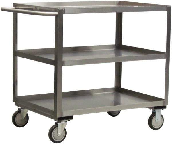 Jamco - 1,200 Lb Capacity, 18" Wide x 24" Long x 35" High Service Cart - 3 Shelf, Stainless Steel, 2 Rigid/2 Swivel Casters - USA Tool & Supply