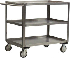 Jamco - 1,200 Lb Capacity, 18" Wide x 36" Long x 35" High Service Cart - 3 Shelf, Stainless Steel, 2 Rigid/2 Swivel Casters - USA Tool & Supply