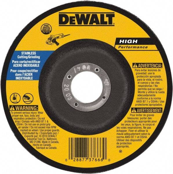 DeWALT - 30 Grit, 7" Wheel Diam, 1/8" Wheel Thickness, 7/8" Arbor Hole, Type 27 Depressed Center Wheel - Aluminum Oxide, 8,700 Max RPM, Compatible with Angle Grinder - USA Tool & Supply