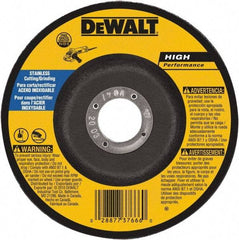 DeWALT - 30 Grit, 7" Wheel Diam, 1/8" Wheel Thickness, 7/8" Arbor Hole, Type 27 Depressed Center Wheel - Aluminum Oxide, 8,700 Max RPM, Compatible with Angle Grinder - USA Tool & Supply