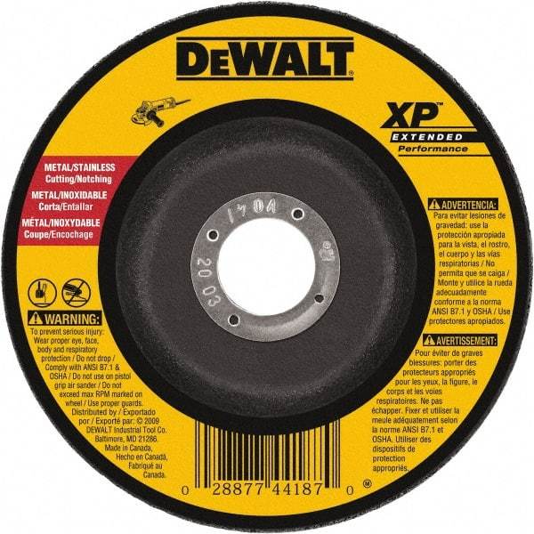 DeWALT - 24 Grit, 5" Wheel Diam, 1/8" Wheel Thickness, Type 27 Depressed Center Wheel - Zirconia Alumina, Resinoid Bond, 12,200 Max RPM, Compatible with Angle Grinder - USA Tool & Supply