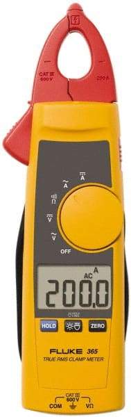 Fluke - 365, CAT III, Digital True RMS Clamp Meter with 0.7087" Detachable Jaws - 600 VAC/VDC, 200 AC/DC Amps, Measures Voltage, Current, Resistance - USA Tool & Supply