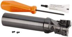 Kennametal - 1-1/2" Cut Diam, 42.01mm Max Depth of Cut, 1-1/4" Shank Diam, 159mm OAL, Indexable Square Shoulder Helical End Mill - GOMT 13T3.., JOMT 13T3.. Inserts, Cylindrical Shank, 0° Lead Angle, Through Coolant, Series KDMR - USA Tool & Supply