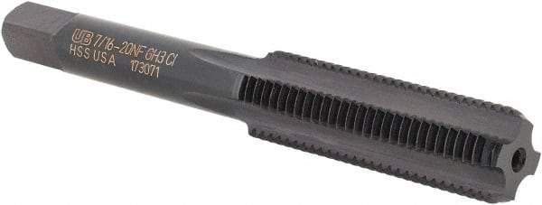 Union Butterfield - 7/16-20 UNF 3B 4 Flute Nitride/Oxide Finish High Speed Steel Straight Flute Standard Hand Tap - Bottoming, Right Hand Thread, 3-5/32" OAL, 1-7/16" Thread Length, H3 Limit, Oversize - Exact Industrial Supply