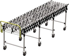 Value Collection - 18 Inches Wide x 3.8 Ft. to 12 Ft. Extended Length Flexible Conveyor - 31-1/2 to 39.4" High, 4 Leg Sets per Unit, 7 Wheels per Axle - USA Tool & Supply
