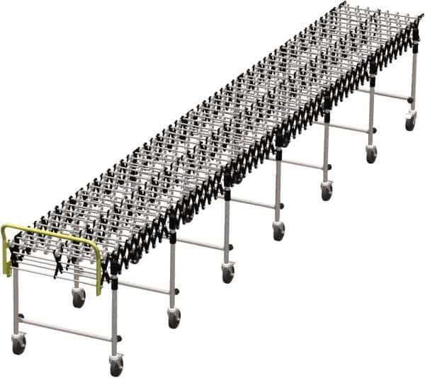Value Collection - 18 Inches Wide x 7 Ft. to 22 Ft. Extended Length Flexible Conveyor - 31-1/2 to 39.4" High, 7 Leg Sets per Unit, 7 Wheels per Axle - USA Tool & Supply